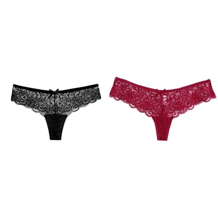 Lojoutye 2 Pack(Black 1PCS & Red 1PCS) Multipack Maternity Underwear Plus Size 4Xl Women Lace T Pants Deal for Today Low Waist Panties Thong athletic Panties for Panties