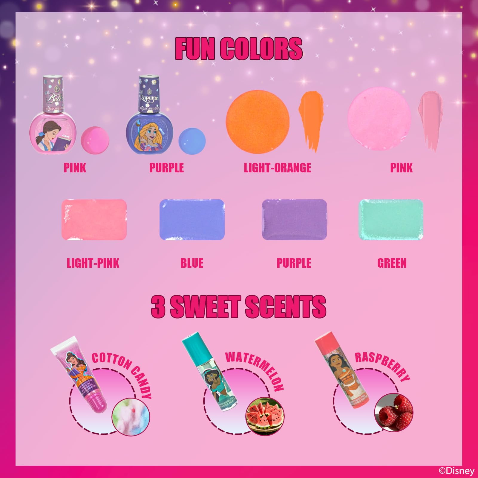 Disney Princess Train Case Makeup Set Toys for Girls Washable Makeup for Kids Pretend Play Makeup