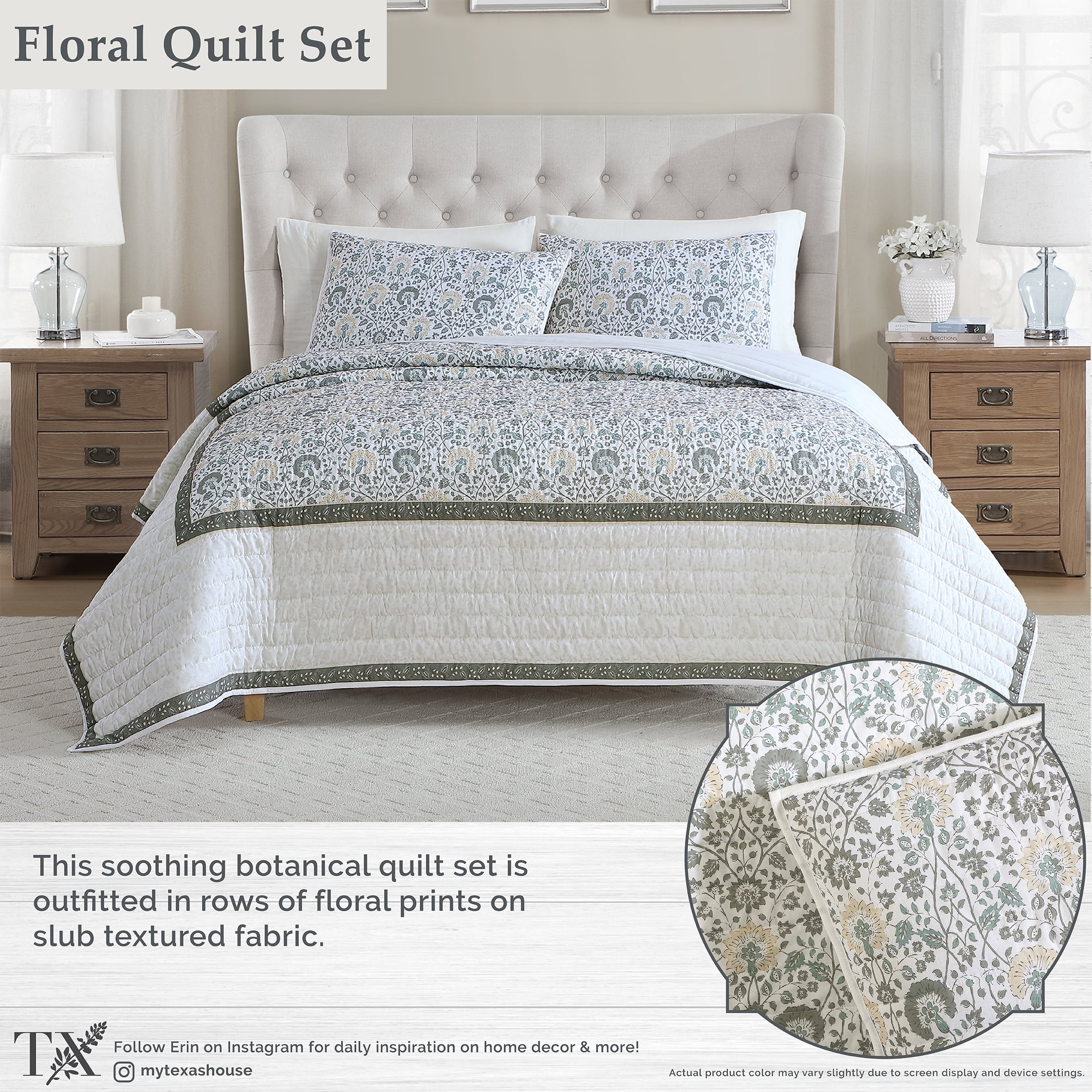 My Texas House Capri 2-Piece Sage Cotton Quilt Set, Twin/Twin XL