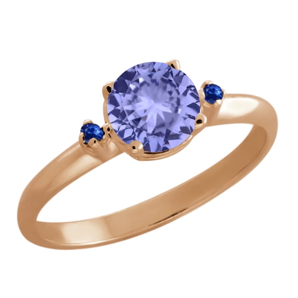 0.92 Ct Blue Tanzanite Blue Sapphire Rose Gold Plated Sterling Silver 3-Stone Ring by
