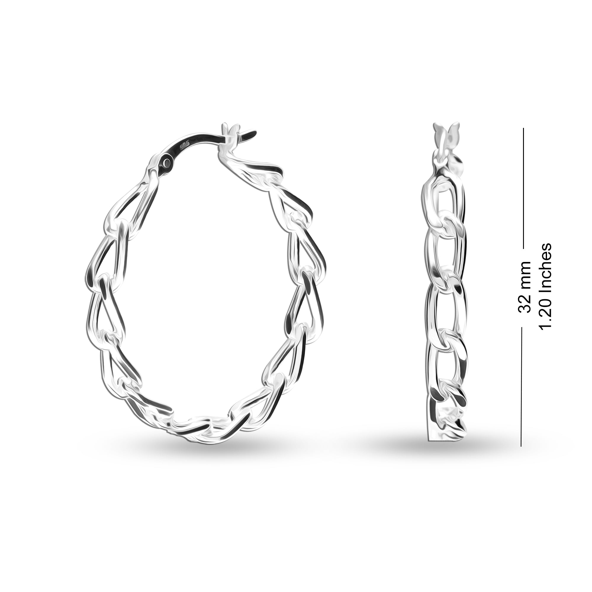 LeCalla 925 Sterling Silver Hypoallergenic Infinity Chain Linked Click-Top Hoop Earrings Jewelry for Female and Teen 26MM