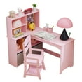 thumbnail image 1 of Yeshouse Conjunto de escritorio y silla de esquina para niñas, mesa de estudio en forma de L con tablón de anuncios, armarios de almacenamiento y cajones de tela, 1 of 7