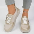 thumbnail image 2 of Rokment Women's Platform Chunky Low Top Fashion Sneakers Vintage Casual Leather Patchwork Zip up Height Increasing Non Slip Tennis Work Shoes Gold Size 6.5, 2 of 7
