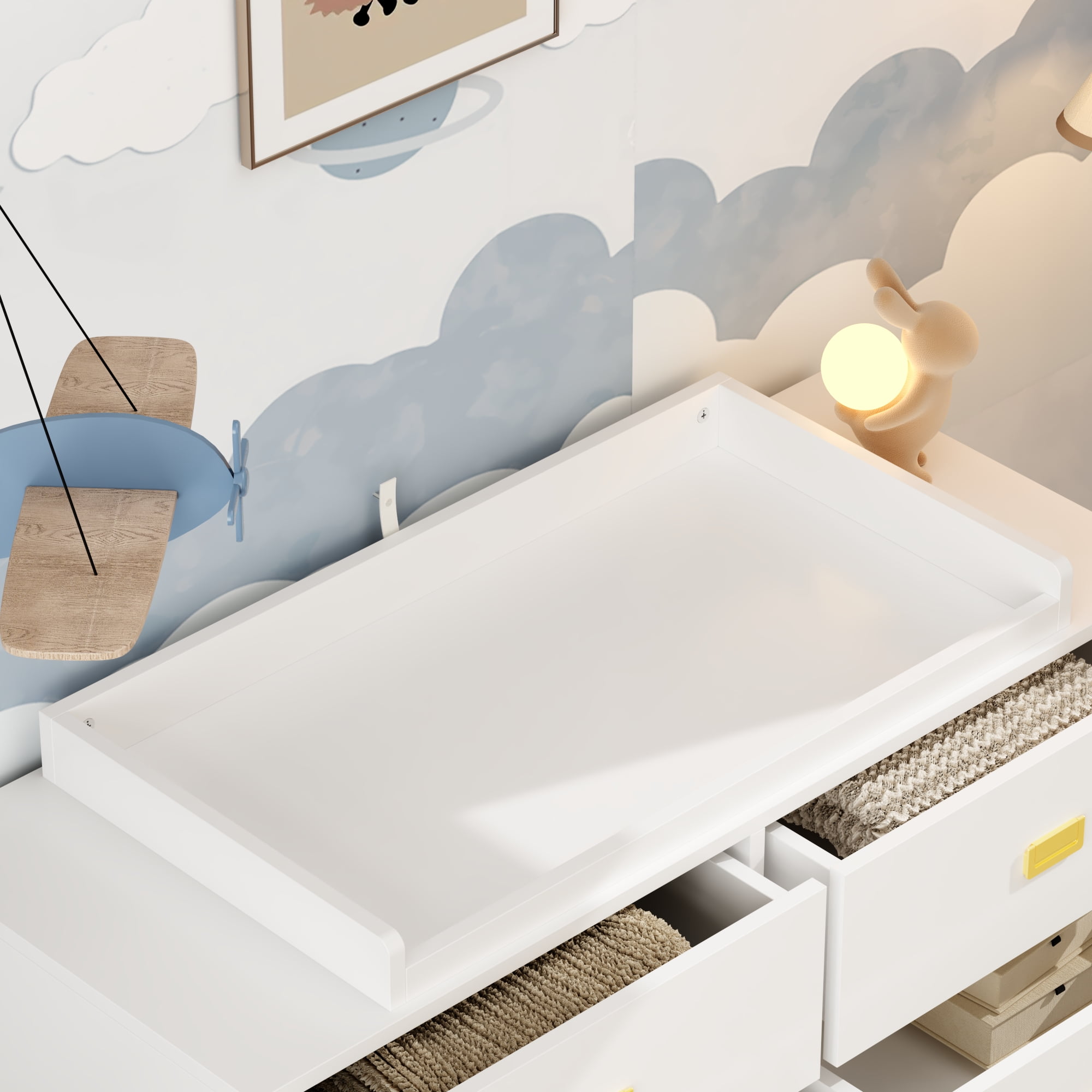 OxyLife White Dresser Changing Table, Baby Nursery Station-Infant & Toddler, 6-Drawer, 1 Pack