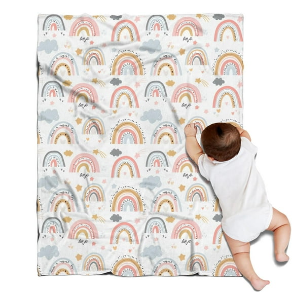 White Boho Bohemia Rainbows Clouds Stars Pattern Blanket,Comfortable Soft Flannel Throw Blanket,All Season,Warm Lightweight Blankets for Sofa Bed Couch Living Room Chair,30"x40"