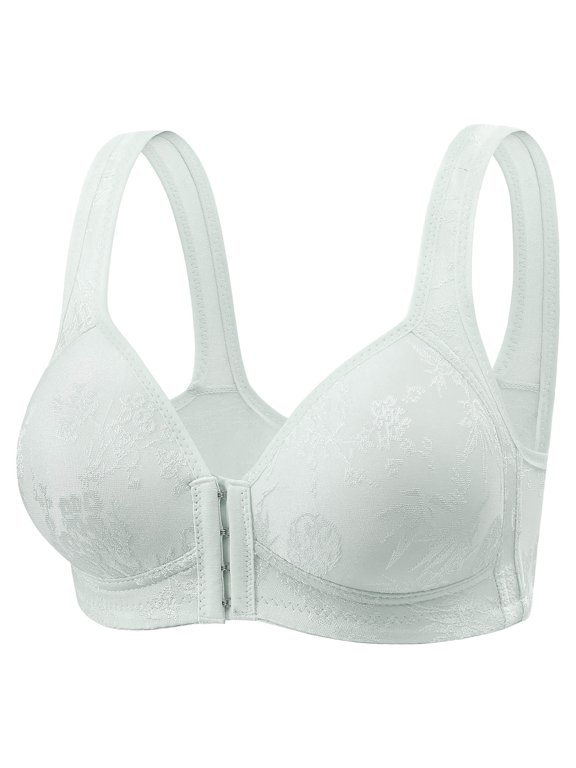 Women Bras Underwear Shapewear Wireless Armpit Fat Control Push-Up Breathable Front Closure Solid Color Lifting Blue M
