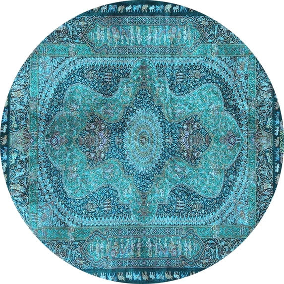 Ahgly Company Indoor Round Medallion Light Blue Traditional Area Rugs, 6' Round