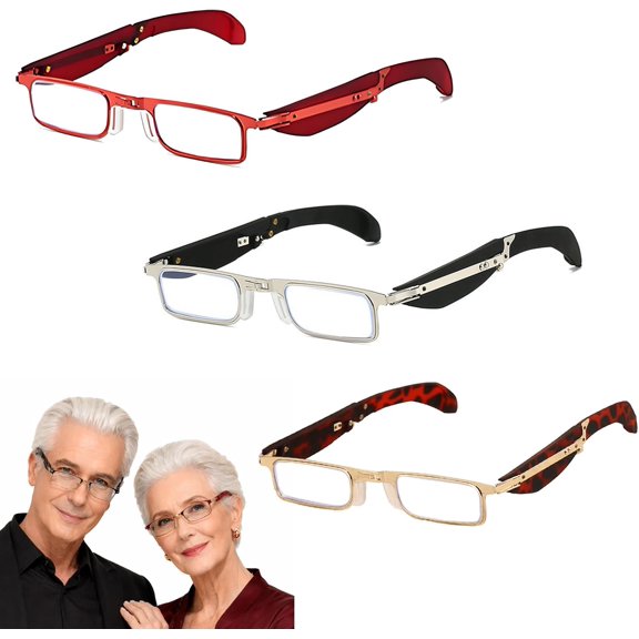 Foldable Anti-Blue Light Reading Glasses with Case, Lightweight Metal Frame for Adults Seniors, Computer Eyewear for Home Travel