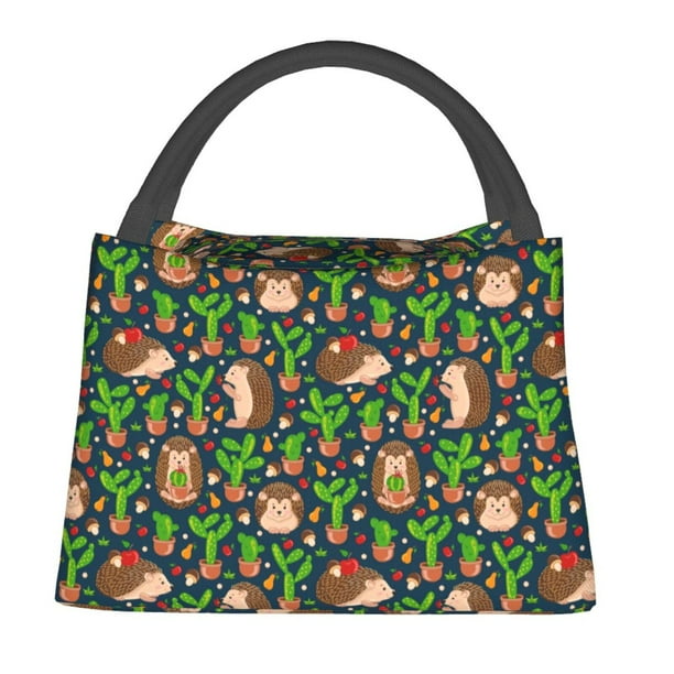 Fotbe Cute Hedgehogs Cactus Blue Bolsa Térmica Portátil con Estampado, Bolsa de Entrega de Alimentos Aislada, Bolsa Reutilizable de Gran Capacidad para Comidas y Supermercado