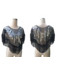 thumbnail image 6 of Women's Fringed Sequined Mesh Cropped Round Neck Shawl Casual Versatile Tassel Cape Small Outer Wear Wrap Silver, 6 of 7