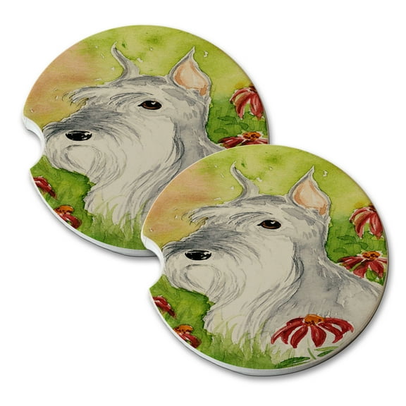 KuzmarK Sandstone Car Drink Coaster (set of 2) - Miniature Schnauzer Art by Denise Every