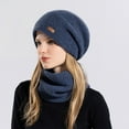 thumbnail image 2 of Women's Ear Warmer Hat Set, Thick Knit Beanie with Attached Ear Flaps & Neck Gaiter, Extreme Cold Weather Winter Set Navy, 2 of 4