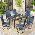 thumbnail image 4 of POTEBAN 7-Piece Outdoor Dining Set with High-Back Padded Swivel Chairs & Iron Rectangle Table for 4-Person, Black & Navy Blue, 4 of 7