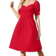 thumbnail image 2 of Vestido rojo cadmio de manga corta vestidos de verano vestidos de novia para fiestas Vestido, 2 of 7