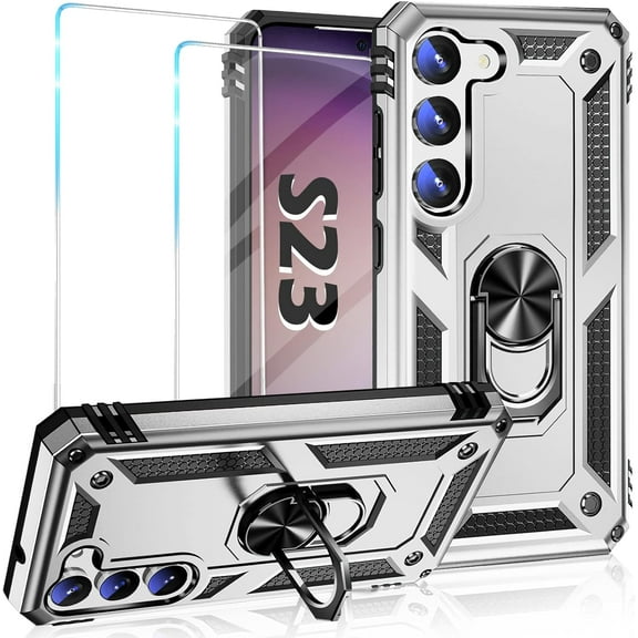 Cases for Samsung Galaxy S23 5G Case with Screen Protector [Military Grade Drop] Heavy Duty Silicone Rugged Shockproof Protective Cover for Samsung Galaxy S23 5G Phone Case with Ring Kickstand Hard