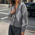 thumbnail image 6 of Rrxhxhs Cardigan Sweaters for Women Argyle V-Neck Knit Button Front Long Sleeve Cropped Vintage Casual Layering Top, 6 of 8