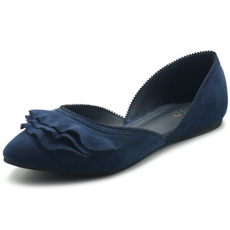 

Ollio Women s Shoes Faux Suede Slip On Scallped Collar Pointed Toe Ballet Flats ZY00F70