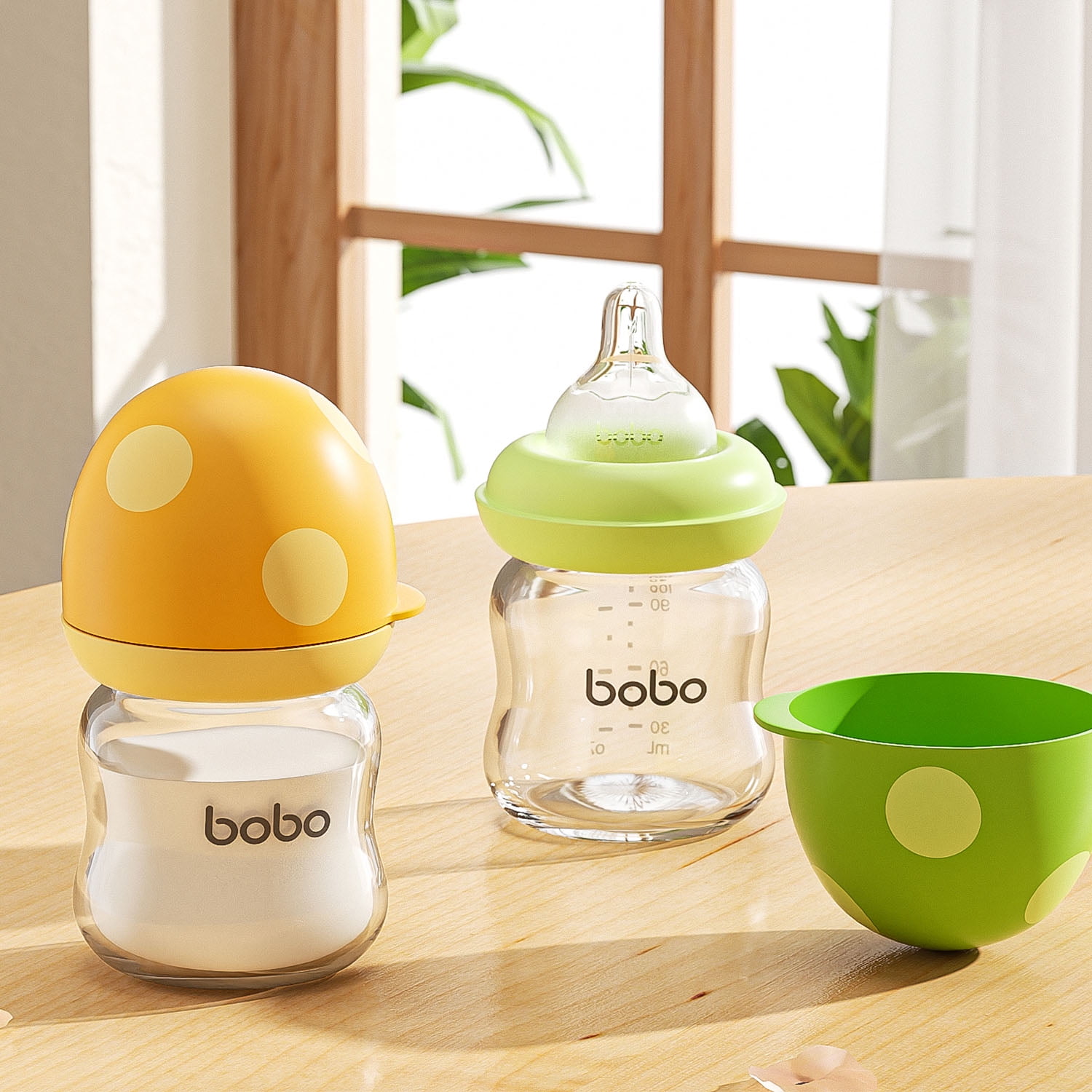 YOHKOH Baby Bottles Slow Flow Nipples,Newborn Bottles Glass Anti Colic,Green,4 oz/2 Pack