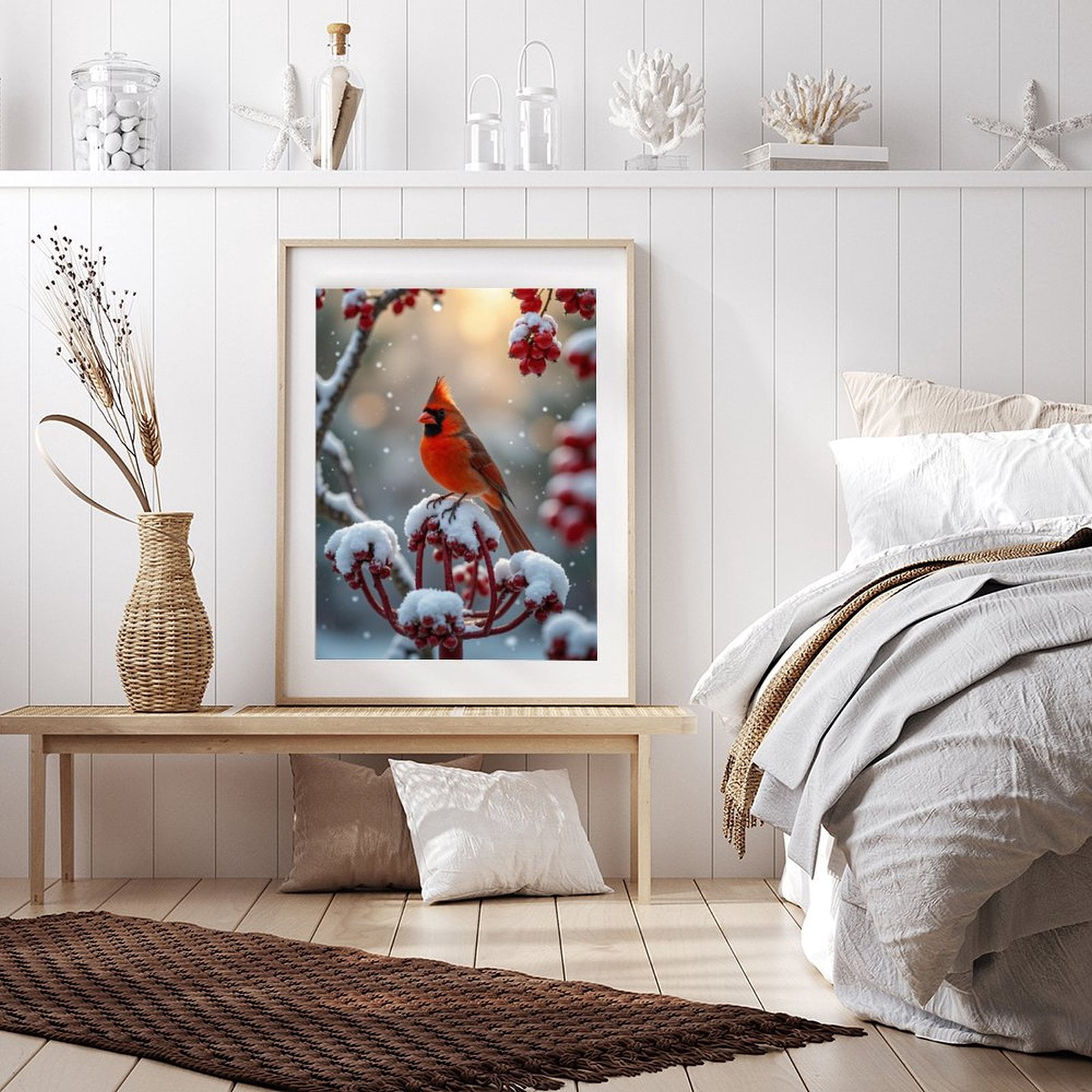 Diamond Art Kit for Adults, Winter Cardinal Snow Red Berries Diamond Painting for Adults Beginners, 5D DIY Diamond Art Painting Kits, Colorful Diamond Painting Craft for Home Decor 12x16