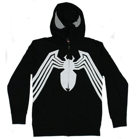 Venom (Marvel Comics) Mens Zip Up Hoodie- Costume front Open Hood Image