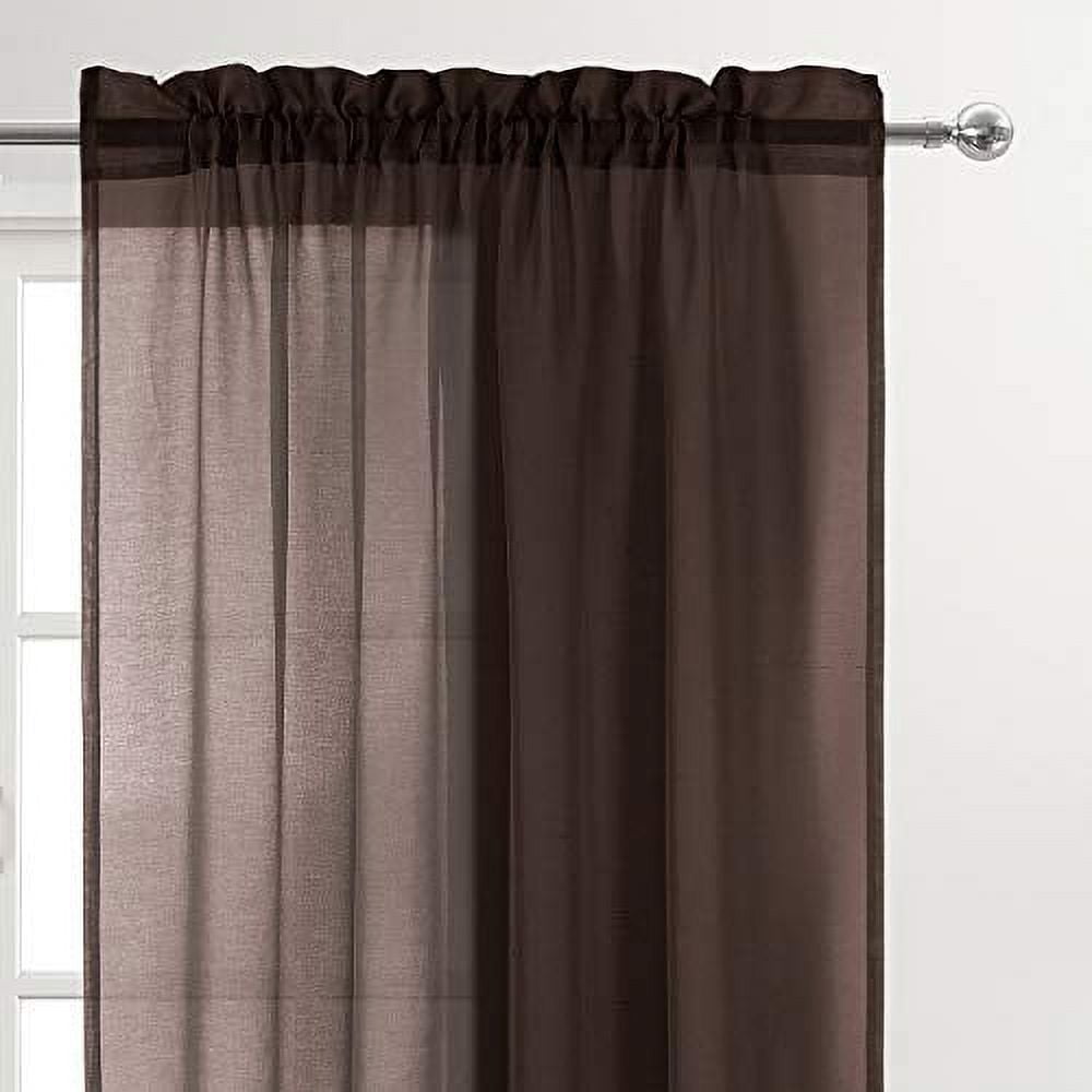 DWCN Brown Sheer Curtains Semi Transparent Voile Rod Pocket Curtains for Bedroom and Living Room, 52 x 84 inches Long, Set of 2 Panels