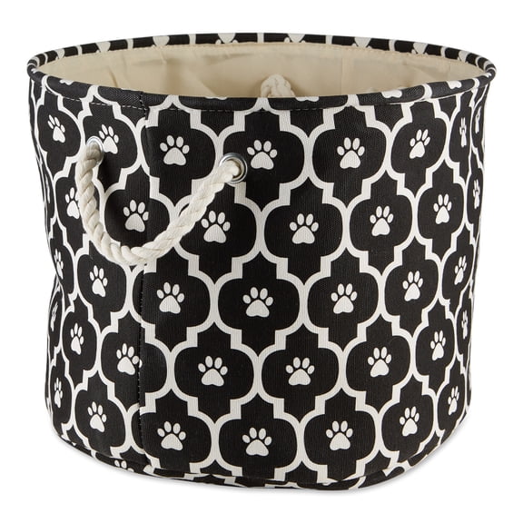 12" Black and White Decorative Round Small Lattice Paw Pet Storage Bin