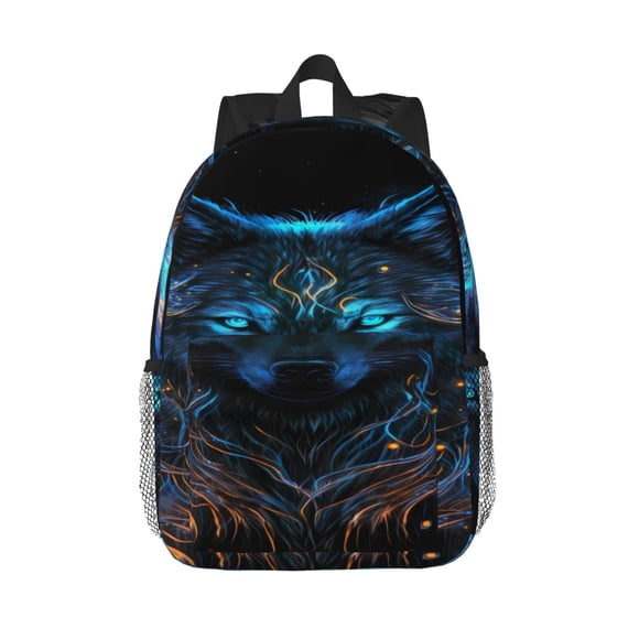 Saiise Cool Blue Light Wolf 15in Lightweight Student Backpack Water Resistant School Laptop Bag Travel Daypack Padded Straps Ergonomic Bookbag Compact 11.8x15.4in