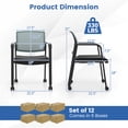 thumbnail image 3 of Gymax 12 Pcs Chaises de Conférence Empilables Chaise en Maille pour Bureau Invité Salle d'Attente Roues, 3 of 9