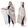 thumbnail image 2 of Wearable Blanket,Brown Boho Geometric and Plant Pattern Hooded Wearable Flannel Blanket for Adults & Teens,Winter Poncho Shawl Wrap Cape Cozy Anti-Pill,50"x60", 2 of 5