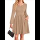 thumbnail image 1 of Vestido de Mujer con Mangas Largas Tipo Farol, Cuello Redondo, Falda Evasé, Moda de Otoño Albaricoque L, 1 of 7