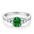 thumbnail image 3 of Gem Stone King 925 Sterling Silver Green Simulated Emerald and White Topaz Ring for Women (0.92 Cttw, Oval 6X4MM, Available in Size 5, 6, 7, 8, 9), 3 of 5