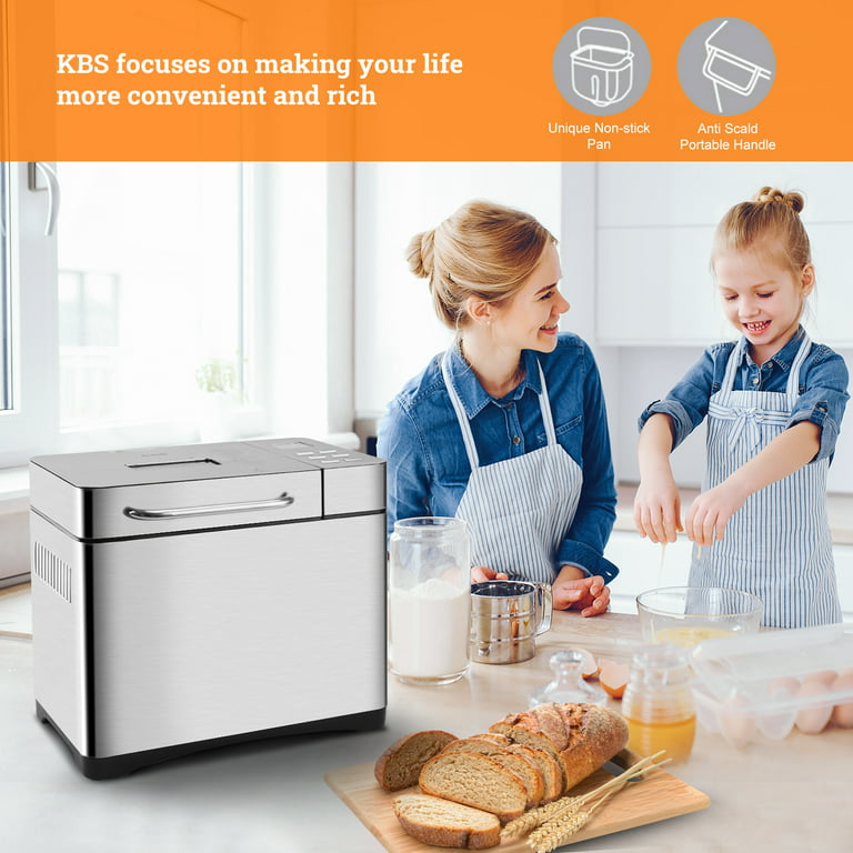 KBS Bread Maker,Bread Machine 17-in-1,Bread Maker Machine 710W Dual  Heaters,2LB,Auto Nut Dispenser&Ceramic Pan,Stainless