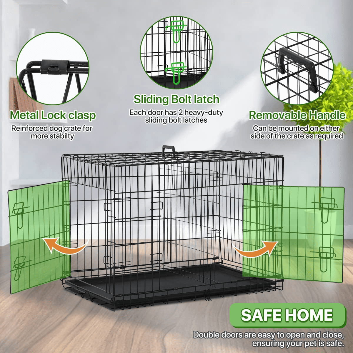 Dkelincs 42" XL Foldable Dog Crate Metal Dog Cage Kennel with Double Door & Tray, Black