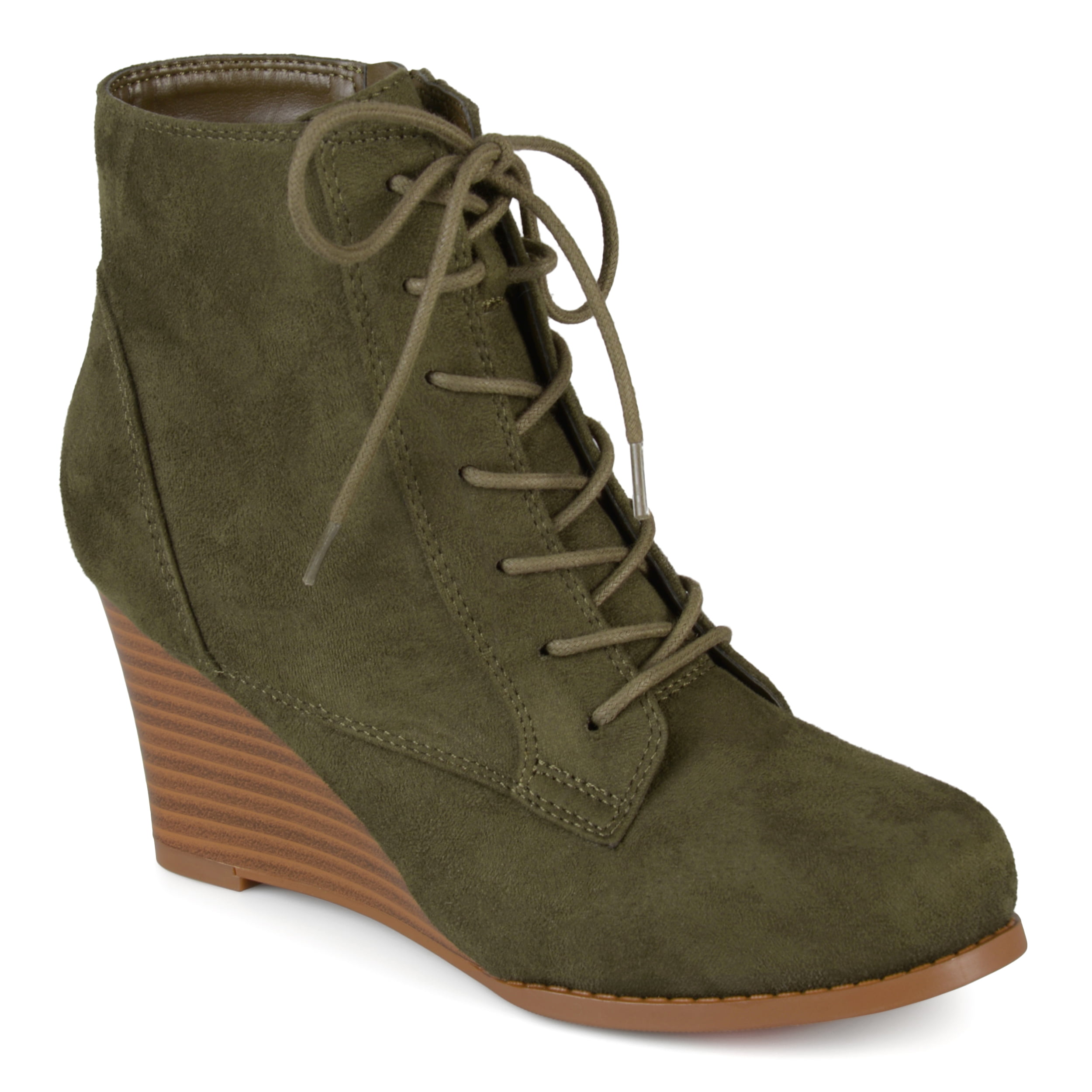 Womens Lace-up Faux Suede Stacked Wedge Booties - Walmart.com
