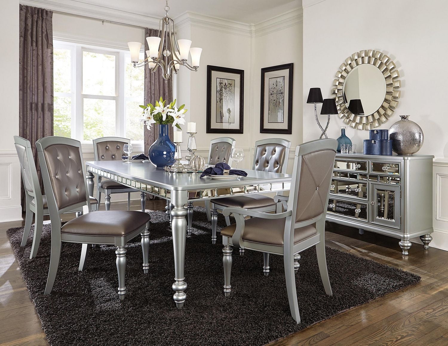 Topline Home Furnishings Sophisticated Silver 8pc Dining Set