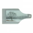 thumbnail image 1 of Winter Cutting Board, Green Teacup on Windowsill Forest Outdoors Snowstorm Scenic Countryside, Tempered Glass Cutting and Serving Board, Wine Bottle Shape, Apple Green Beige White, by Ambesonne, 1 of 1