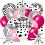 63Pcs Cow Print Balloon Disco Ball Balloons Western Cowgirl Party Round Disco Balloons 4D Metallic Mirror Foil Balloons Explosion Star for Cowgirl Theme Party Decorations