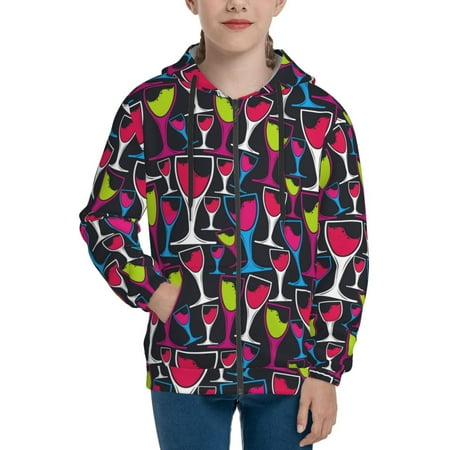 

Hoodies for Women Colourful Wine Glass Print Long Sleeve Sweatshirt Drawstring Zip Up Hoodie with Pockets Teen Girl Clothes