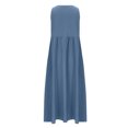 thumbnail image 5 of Wyobmus Linen Dresses for Women Summer Sleeveless V Neck Ruched Tank Dress Solid Casual Baggy Flowy Maxi Dresses With Pockets Blue, 5 of 6