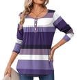 thumbnail image 5 of XuJwPNcy Womens Long Sleeve Striped Henley Tops Casual Loose Fit Color Block Blouse Spring Fall Tunic Shirts(Purple,Medium), 5 of 7