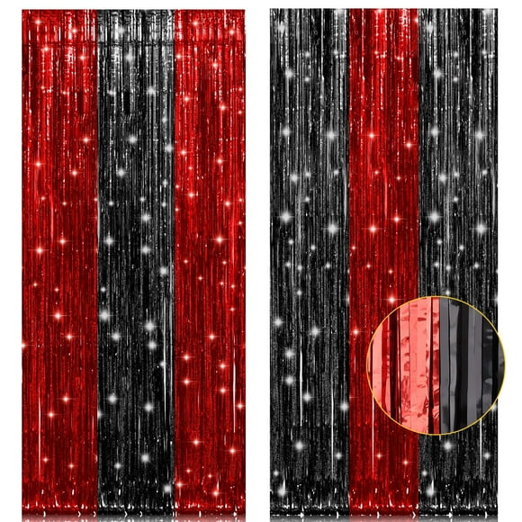Cortinas con flecos PIGETALE, lámina negra y roja, 1 x 2,5 m, paquete de 2