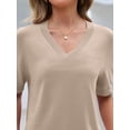 thumbnail image 4 of Top MEROKEETY de verano para mujer, manga corta, cuello en V, color caqui, 4 of 6