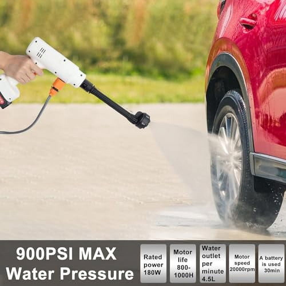 6-in-1 Upgraded Cordless Pressure Washer, 2x1500mAh Rechargeable Power Washer, Multi-Functional Adjustable Nozzle Portable Pressure Washer with Water Pipe for Car, Floor Watering (