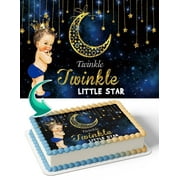Twinkle Twinkle Little Star Baby Boy Gold Moon Edible Cake Image Topper Birthday Photo Icing Fondant Decoration Print 1/4 Sheet