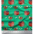 thumbnail image 1 of Soimoi Polyester Crepe Fabric Hut,Egg & Hen Farm Fabric Prints by Yard 52 Inch Wide, 1 of 3