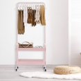 thumbnail image 2 of TFCFL 2 in 1 Garment Rack, Clothing Rack with 2 Tier Metal Basket & Casters, Rolling Storage Cart Clothes Organizer, Heavy-Duty Metal Clothing Rack for Hanging Clothes, Dresses, Coats (Pink), 2 of 18