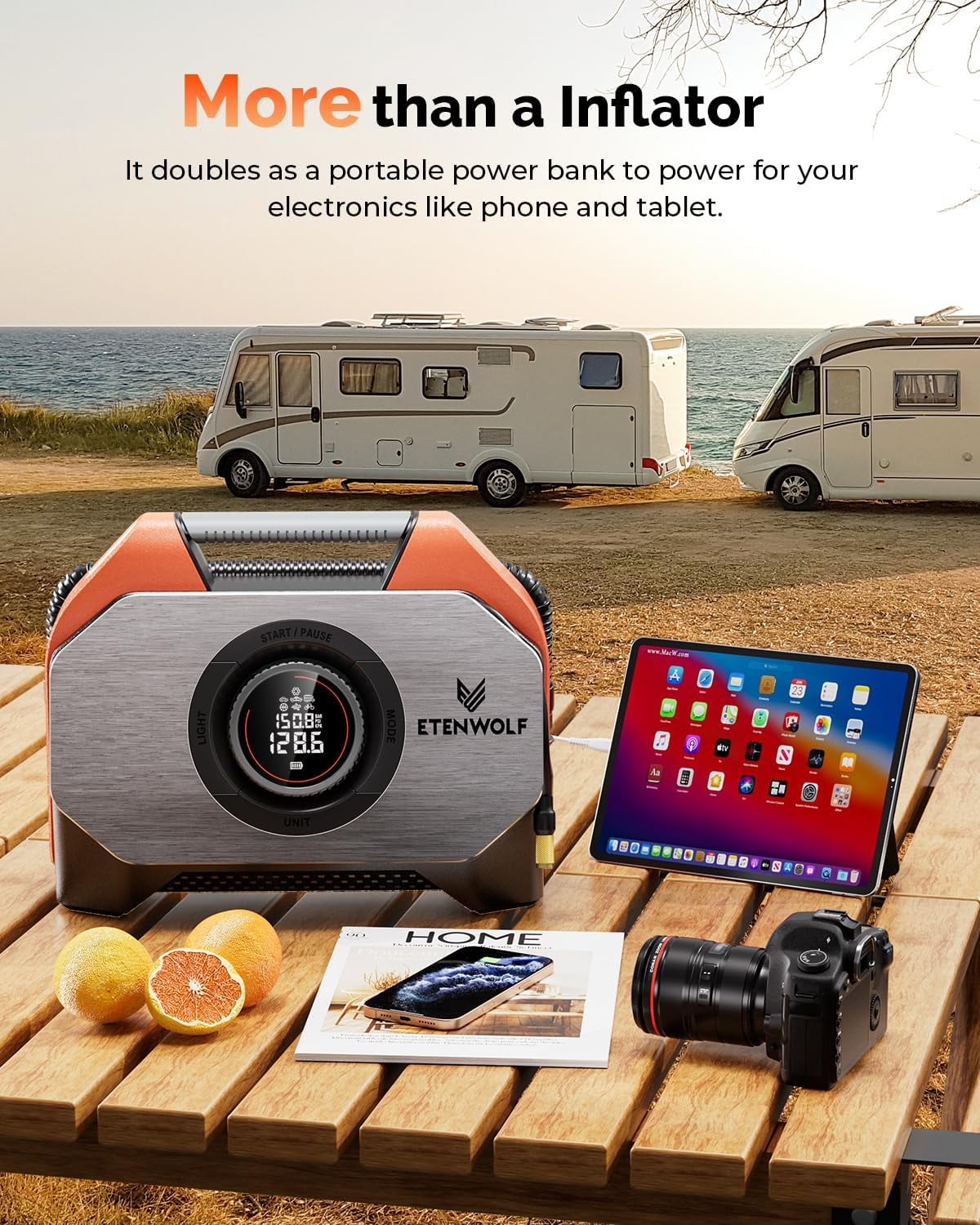 ETENWOLF Tire Inflator Portable Air Compressor for Heavy-duty Vehicle, Cordless Air Pump for Car & Inflatables, Dual Cylinder Bike Pump