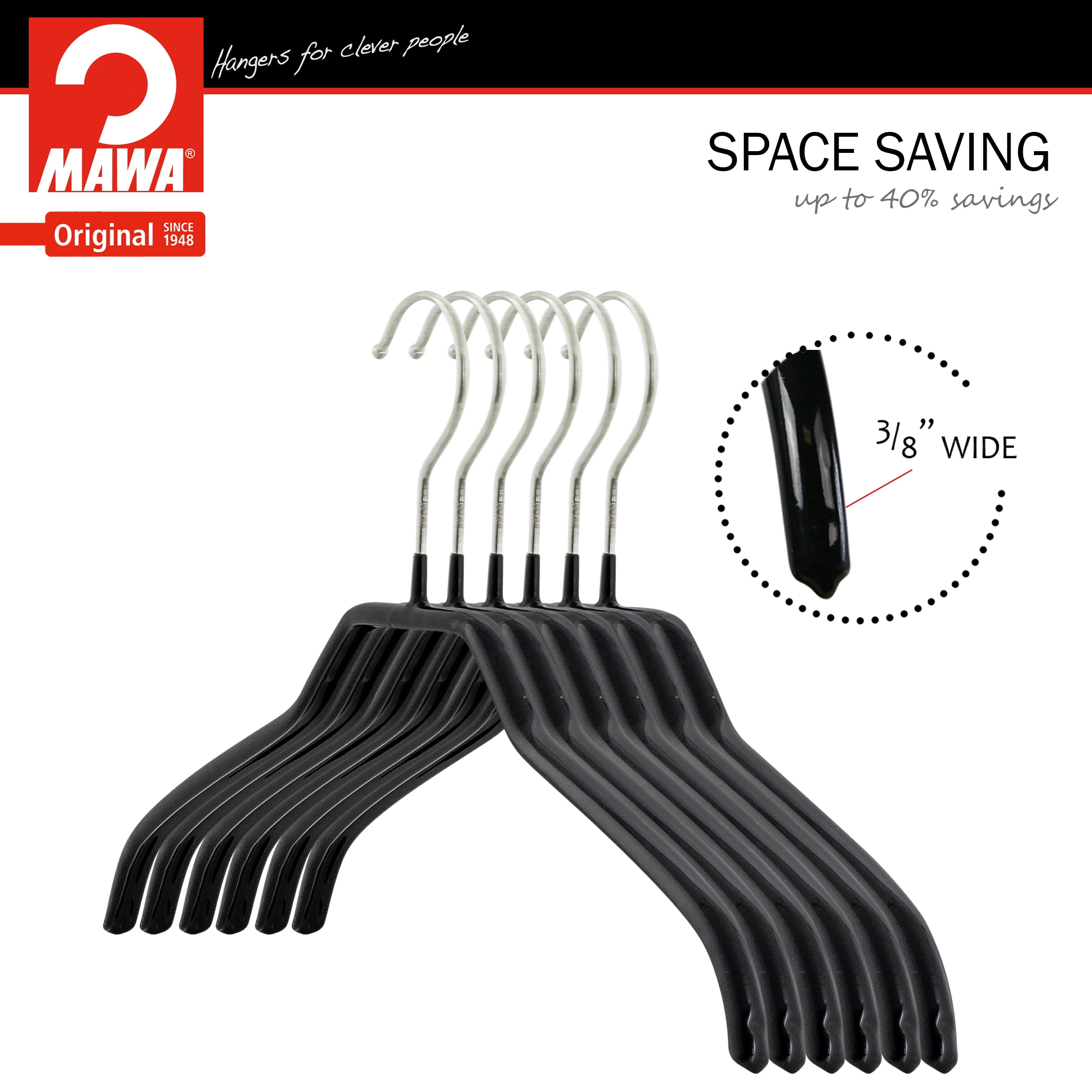 Mawa by Reston Lloyd Silhouette Series Non Slip Space Saving Clothes Hanger for Shirts and Dresses Style 41 F Set of 12 Black