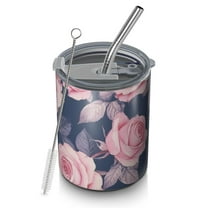 12oz Coffee Tumblers Pioneer Flower Stainless Steel Vacuum Insulated Travel Tumbler Coffee Cups Mug with Lid and Straw with Cleaning Brush for Cold & Hot Drinks