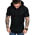 thumbnail image 1 of Gupgi Men Summer Hoodie Pullover Short Sleeve Solid Color Sweatshirt Hip Hop Sweater, 1 of 10